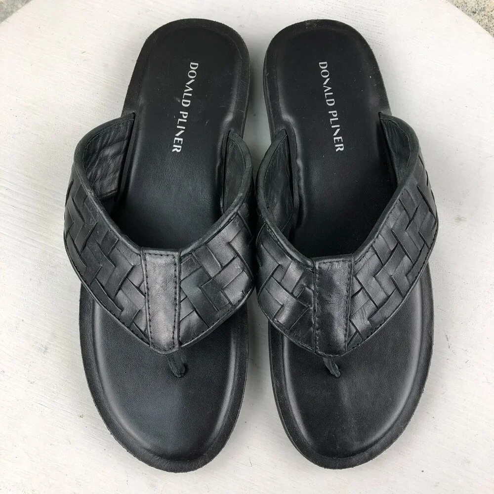 Donald Pliner Men's Size 8M Pascal Black Leather Woven Slip On Sandals $198